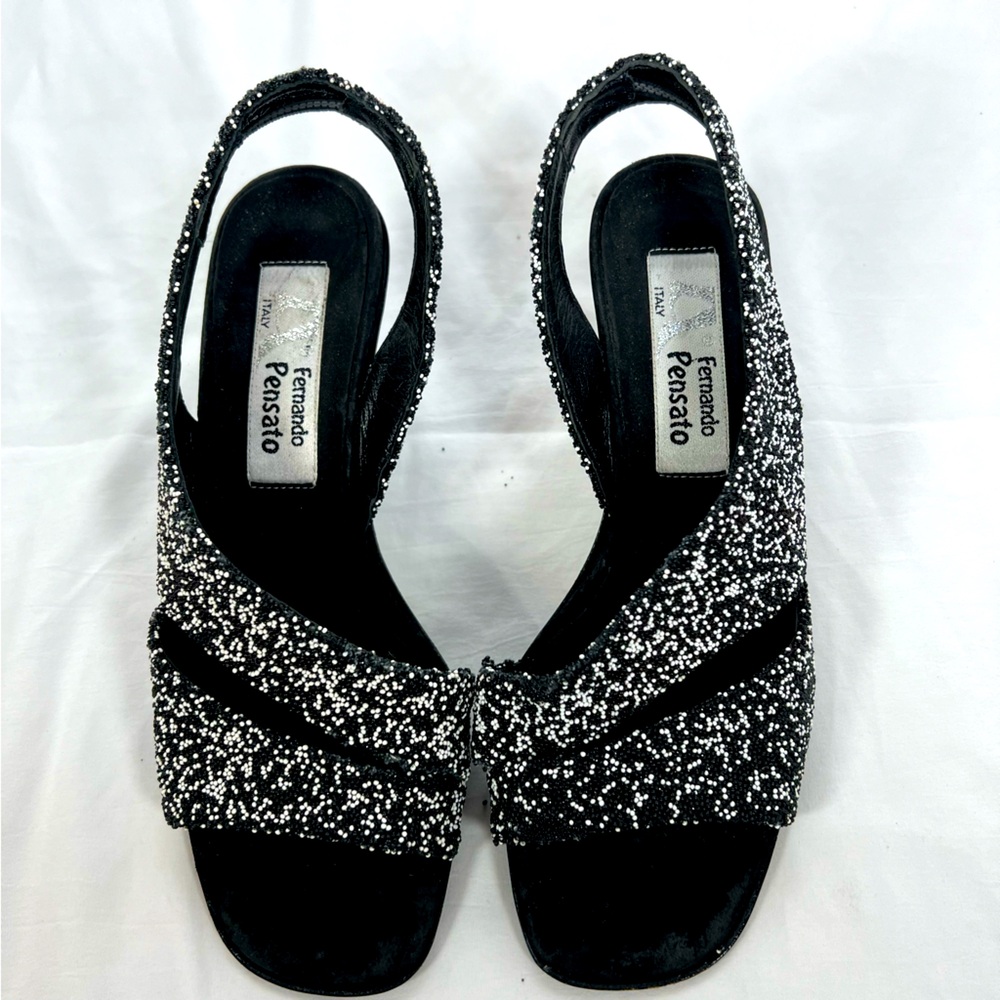 Vintage Fernando Pensato Italy Beaded Sandals Slingback Heels Pumps $830 Size 36